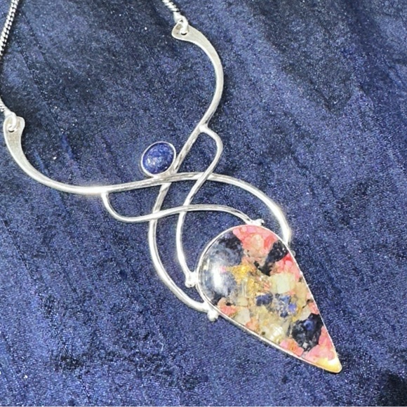 Oyster Turquoise + Lapis Lazuli multi-gem Necklace - Picture 6 of 16
